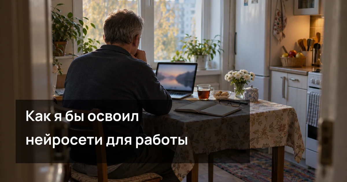 Обложка статьи «Как я бы освоил нейросети для работы с каналами после 50 лет: план без сложных терминов»
