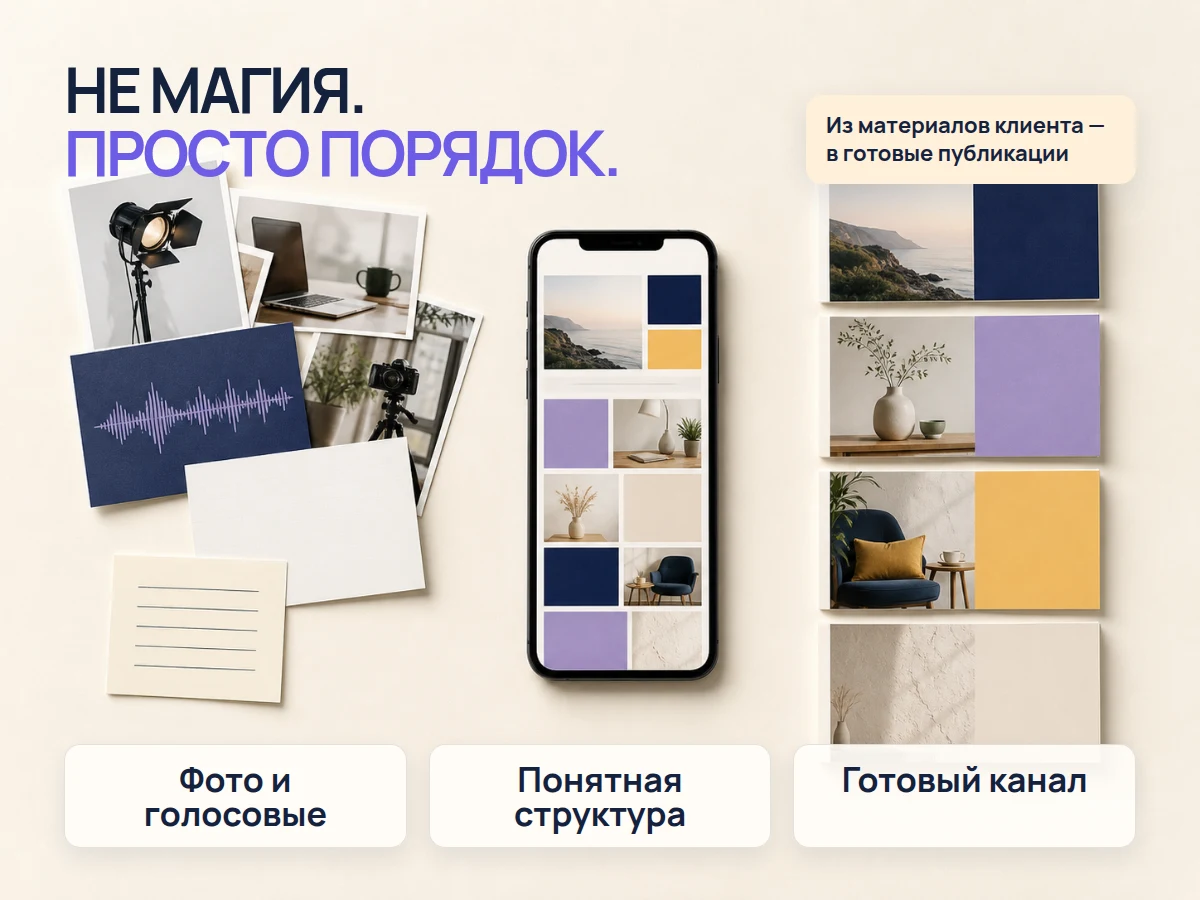 Фотографии, голосовые и заметки превращаются в оформленные публикации канала