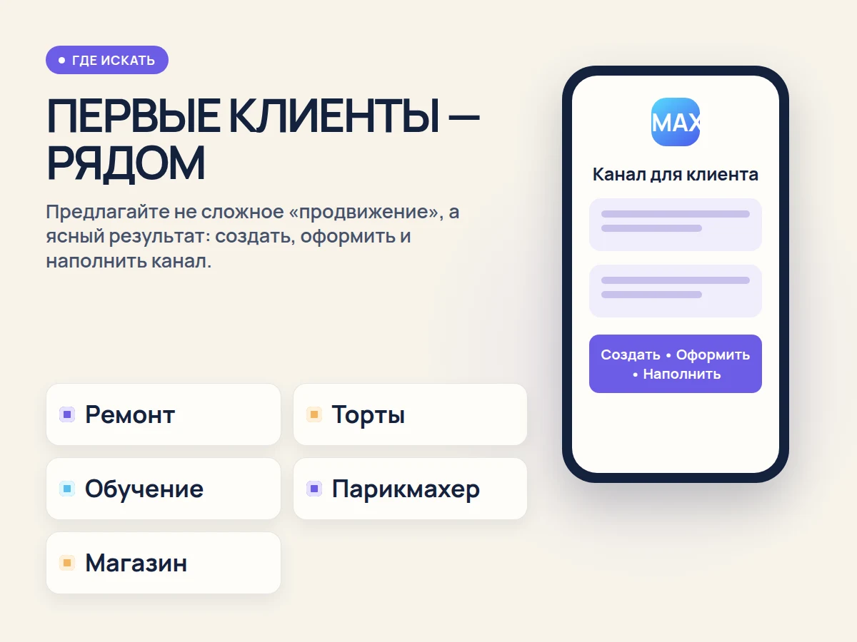 Схема поиска первых клиентов среди знакомых мастеров, преподавателей и небольших магазинов