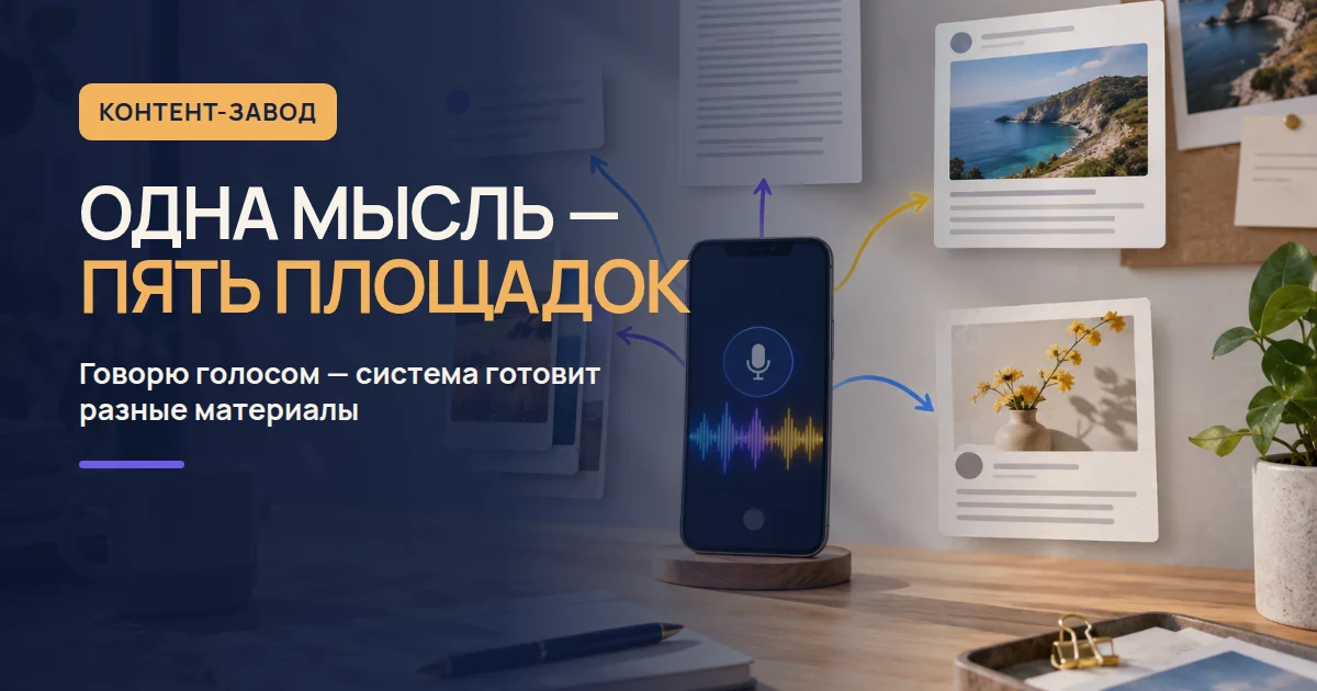 Обложка статьи «Я надиктовал одну мысль — и получил контент для MAX, Telegram, Дзена, блога и YouTube»